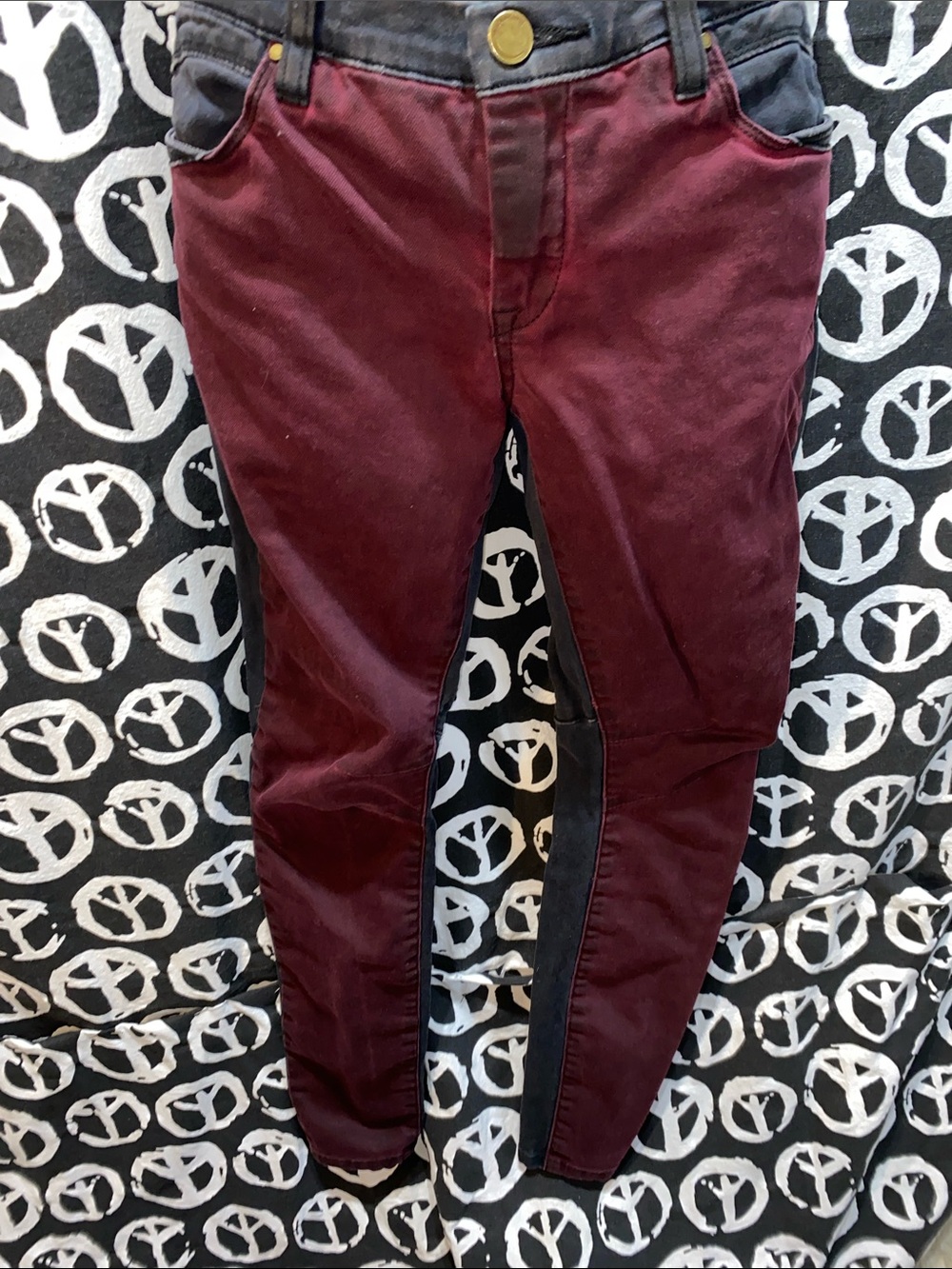 Blank NYC Two-Tone Denim jeans in Burgundy and Black SZ 28W